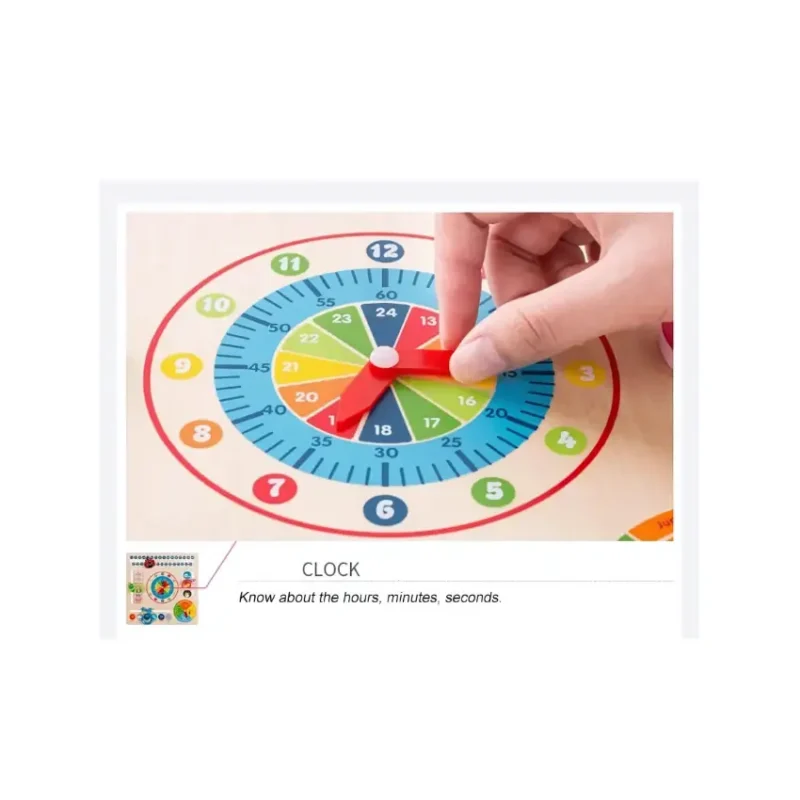EduMonti Montessori Wooden Calendar and Clock Board Clock