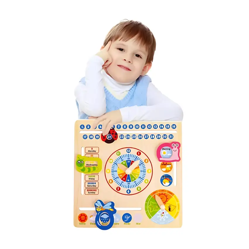 EduMonti Montessori Wooden Calendar and Clock Board Cover