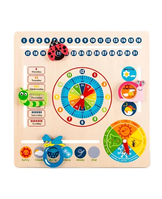 EduMonti Montessori Wooden Calendar and Clock Board Main