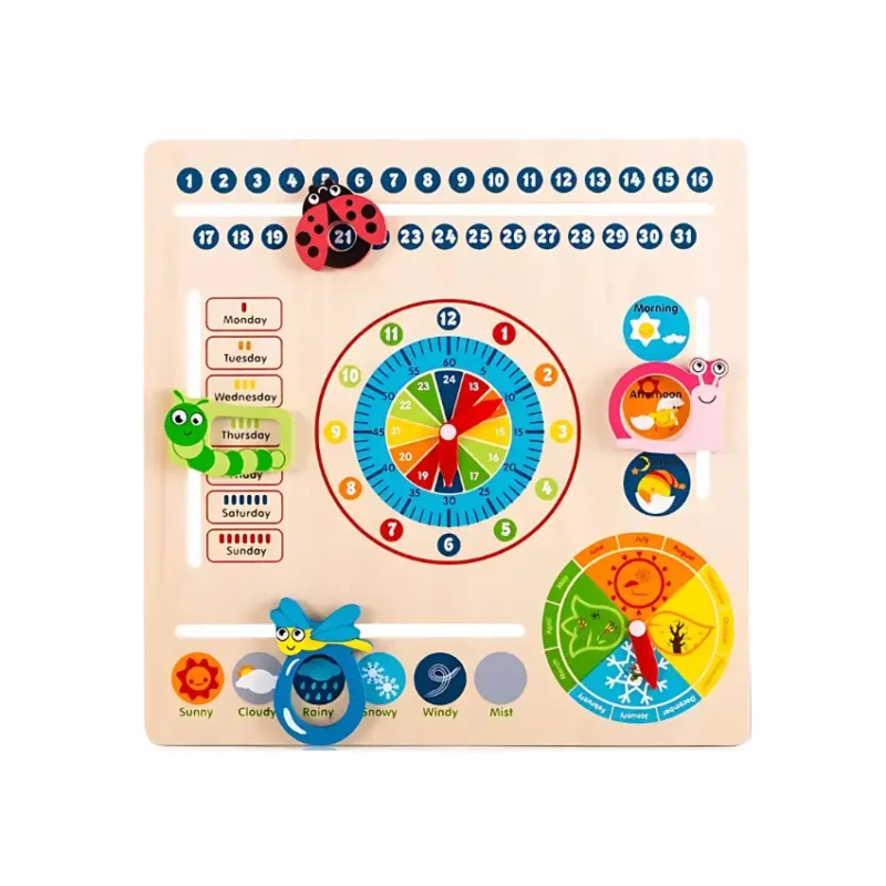 EduMonti Montessori Wooden Calendar and Clock Board Main