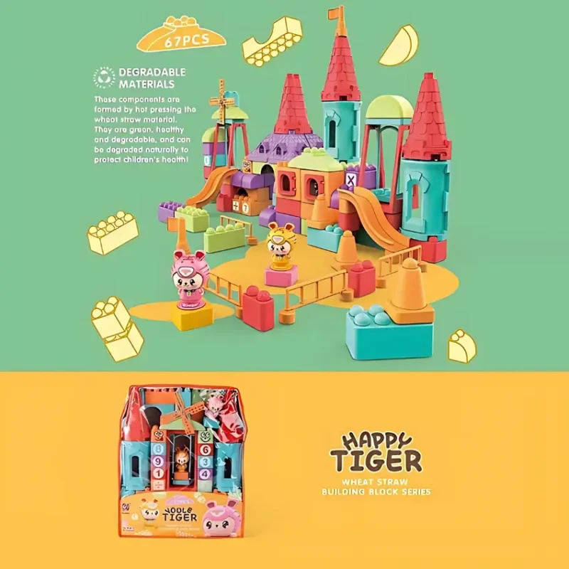 Happy Tiger Wheat Straw 59-Piece Building Block Race Track (1)