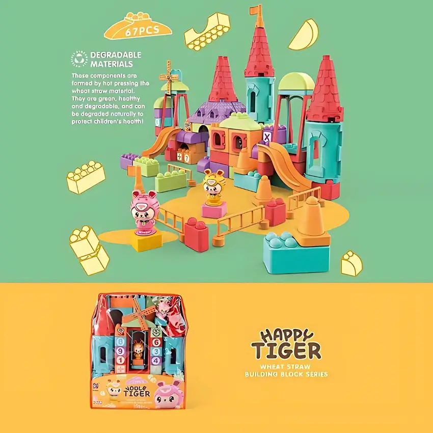 Happy Tiger Wheat Straw 59-Piece Building Block Race Track (1)