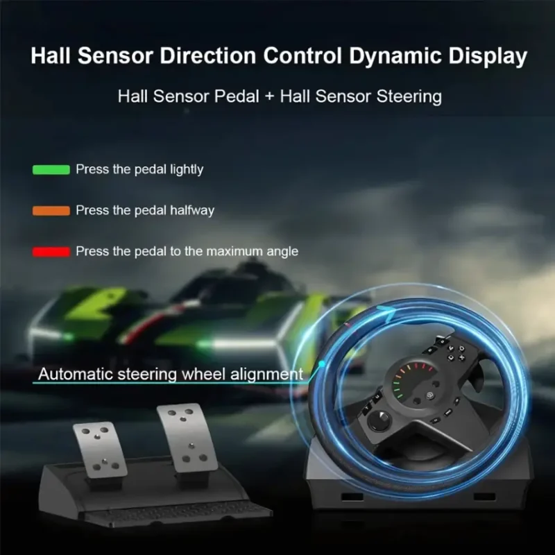 Rotating Gaming Steering Wheel With Pedals and a Gear Shifter (1)